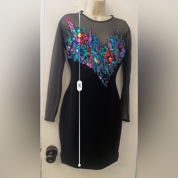Tadashi Vintage 80’s Party Glam Women’s Small Black Sequin Mesh Dress - Picture 7 of 15